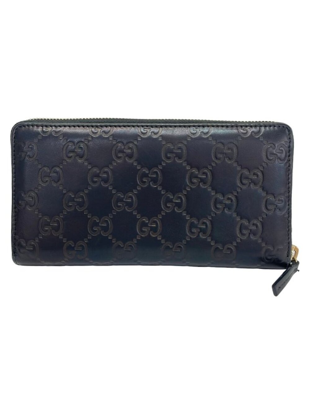 Gucci Wallet Metal Bar Guccissima Line Black Zip Around Leather - Picture 2 of 6